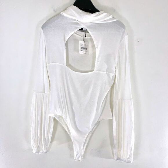 JACK BB DAKOTA You Fancy Huh Ribbed Cowl Bodysuit Size L White‎ Long Sleeve NWT - Picture 7 of 8